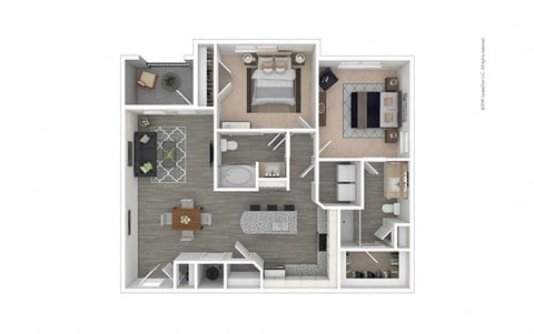 Floor plan for 2 beds, 2 baths, 1121 sqft